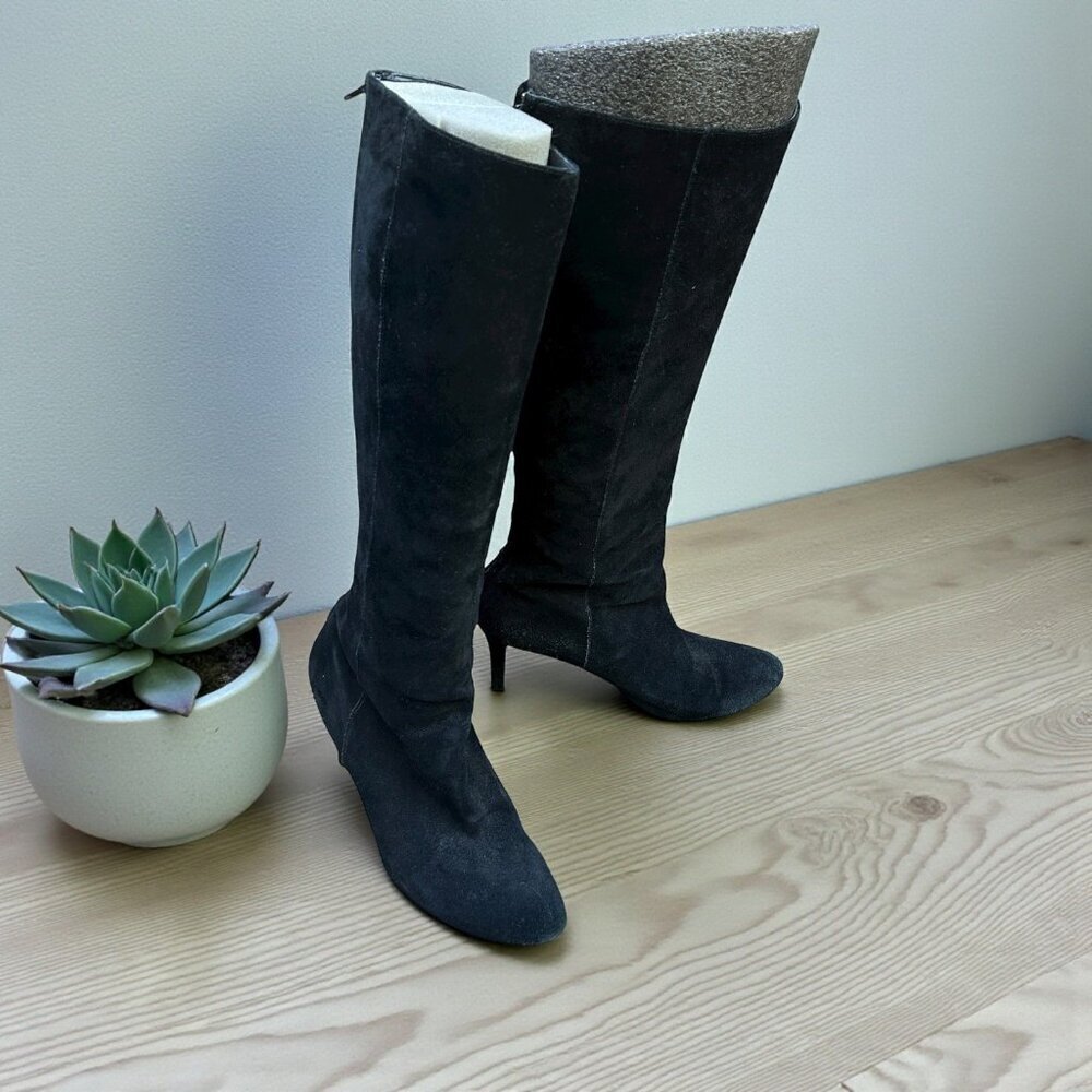 Ann Taylor Black Suede Knee High Boots Stilettos Size 8.5